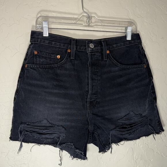 Re/done revolve 50s cut off short frayed denim shorts destroyed shadow black - Picture 9 of 9
